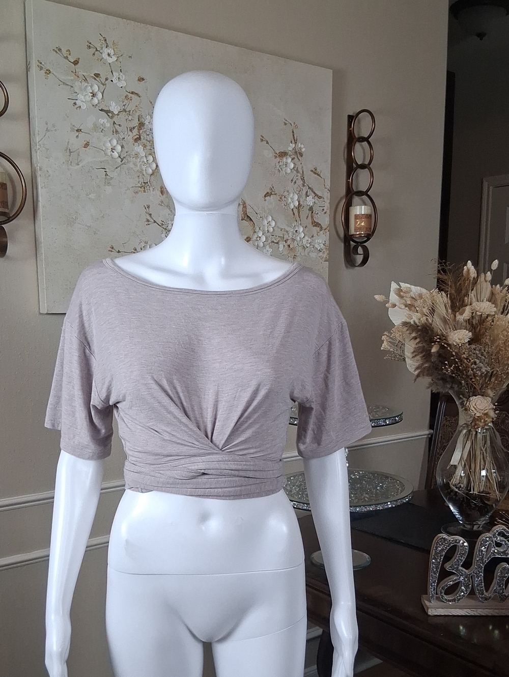 Victoria's Secret Women's Knot-Front Wrap Short Sleeve Top in Light Gray Medium - Picture 2 of 14